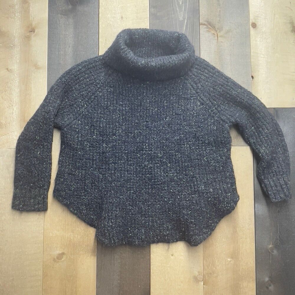 Free People Women's XS Dylan Tweedy Pullover Cowl Neck Wool Linen -CHARCOAL GREY